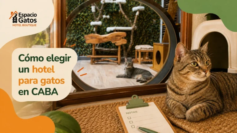 Portada sobre cómo elegir un hotel para gatos en CABA, con gato en Espacio Gatos y criterios para comparar una estadía felina.