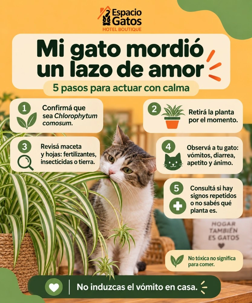Infografía sobre qué hacer si un gato muerde una planta lazo de amor